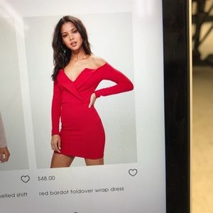 Red long sleeve off the shoulder dress